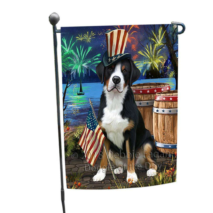 4th of July Independence Day Fireworks Greater Swiss Mountain Dog at the Lake Garden Flag GFLG51085