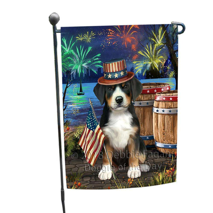 4th of July Independence Day Fireworks Greater Swiss Mountain Dog at the Lake Garden Flag GFLG51086