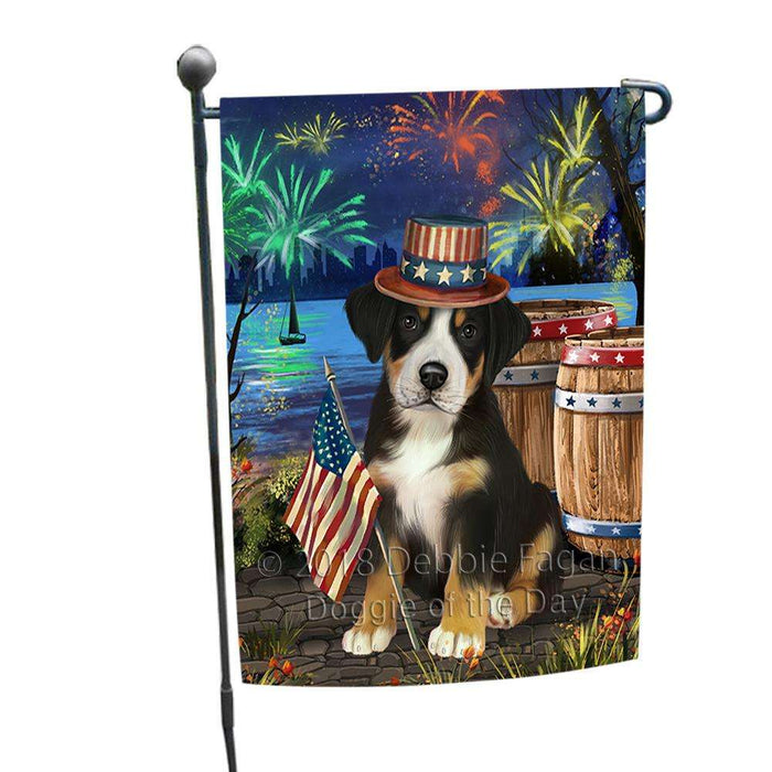 4th of July Independence Day Fireworks Greater Swiss Mountain Dog at the Lake Garden Flag GFLG51087