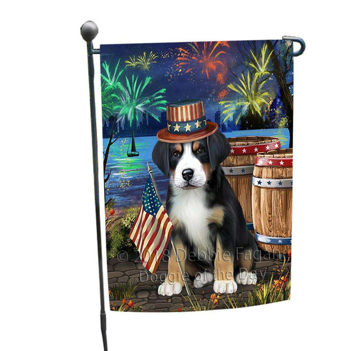 4th of July Independence Day Fireworks Greater Swiss Mountain Dog at the Lake Garden Flag GFLG51088