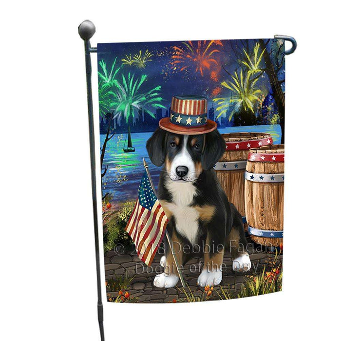 4th of July Independence Day Fireworks Greater Swiss Mountain Dog at the Lake Garden Flag GFLG51089