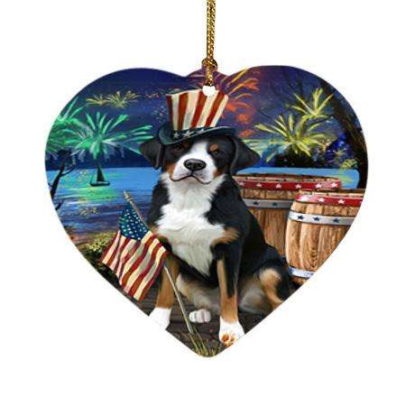 4th of July Independence Day Fireworks Greater Swiss Mountain Dog at the Lake Heart Christmas Ornament HPOR51163
