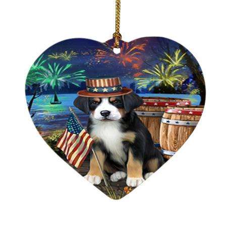 4th of July Independence Day Fireworks Greater Swiss Mountain Dog at the Lake Heart Christmas Ornament HPOR51166