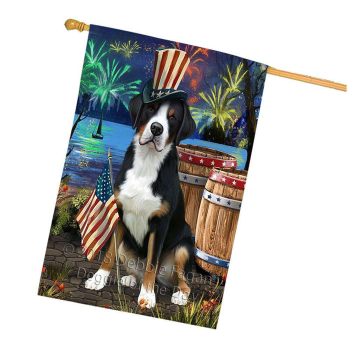 4th of July Independence Day Fireworks Greater Swiss Mountain Dog at the Lake House Flag FLG51221