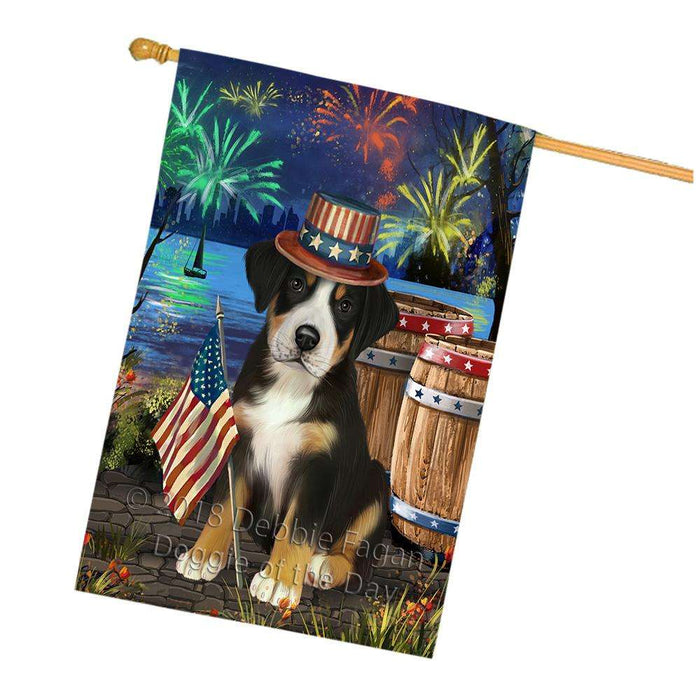 4th of July Independence Day Fireworks Greater Swiss Mountain Dog at the Lake House Flag FLG51223