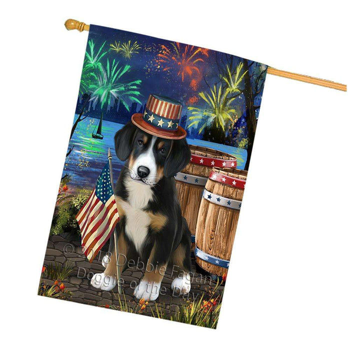 4th of July Independence Day Fireworks Greater Swiss Mountain Dog at the Lake House Flag FLG51225