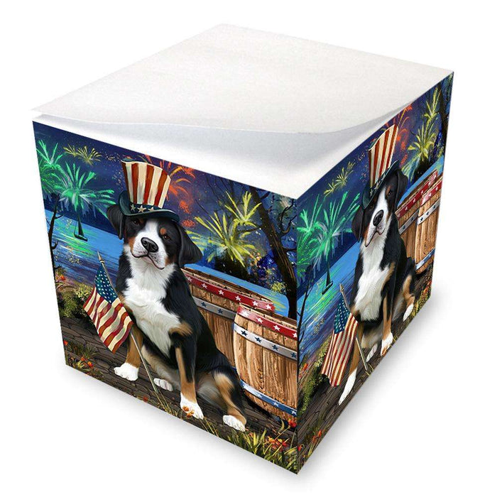4th of July Independence Day Fireworks Greater Swiss Mountain Dog at the Lake Note Cube NOC51163