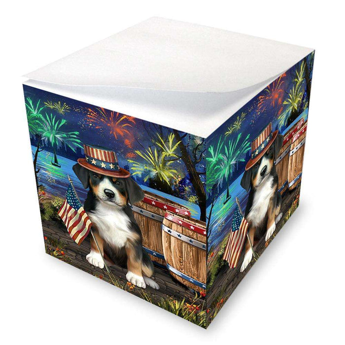 4th of July Independence Day Fireworks Greater Swiss Mountain Dog at the Lake Note Cube NOC51164