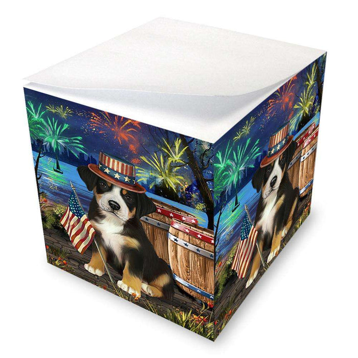 4th of July Independence Day Fireworks Greater Swiss Mountain Dog at the Lake Note Cube NOC51165