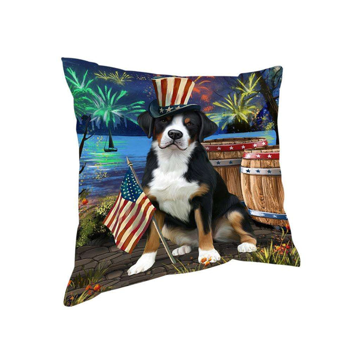 4th of July Independence Day Fireworks Greater Swiss Mountain Dog at the Lake Pillow PIL60716