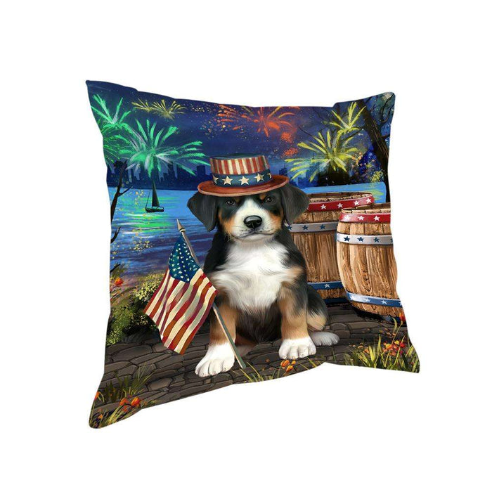 4th of July Independence Day Fireworks Greater Swiss Mountain Dog at the Lake Pillow PIL60720