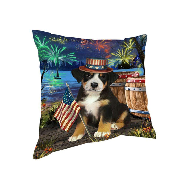 4th of July Independence Day Fireworks Greater Swiss Mountain Dog at the Lake Pillow PIL60724