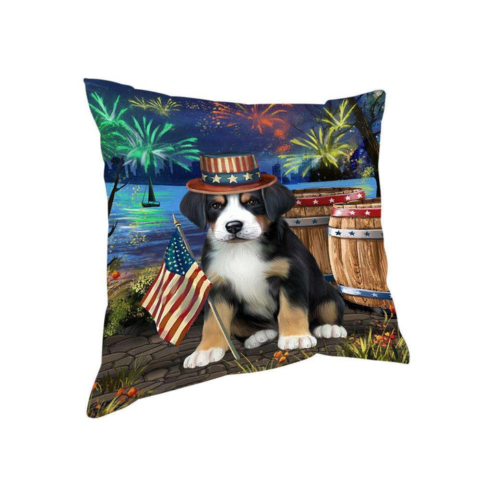 4th of July Independence Day Fireworks Greater Swiss Mountain Dog at the Lake Pillow PIL60728