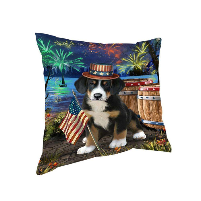 4th of July Independence Day Fireworks Greater Swiss Mountain Dog at the Lake Pillow PIL60732