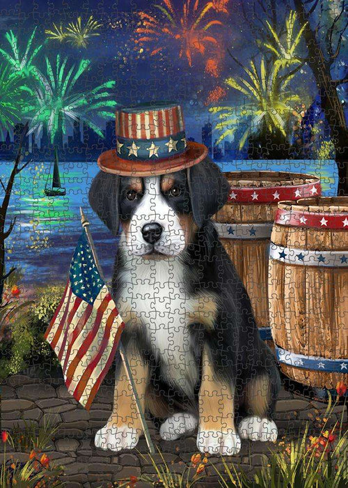 4th of July Independence Day Fireworks Greater Swiss Mountain Dog at the Lake Puzzle with Photo Tin PUZL57360