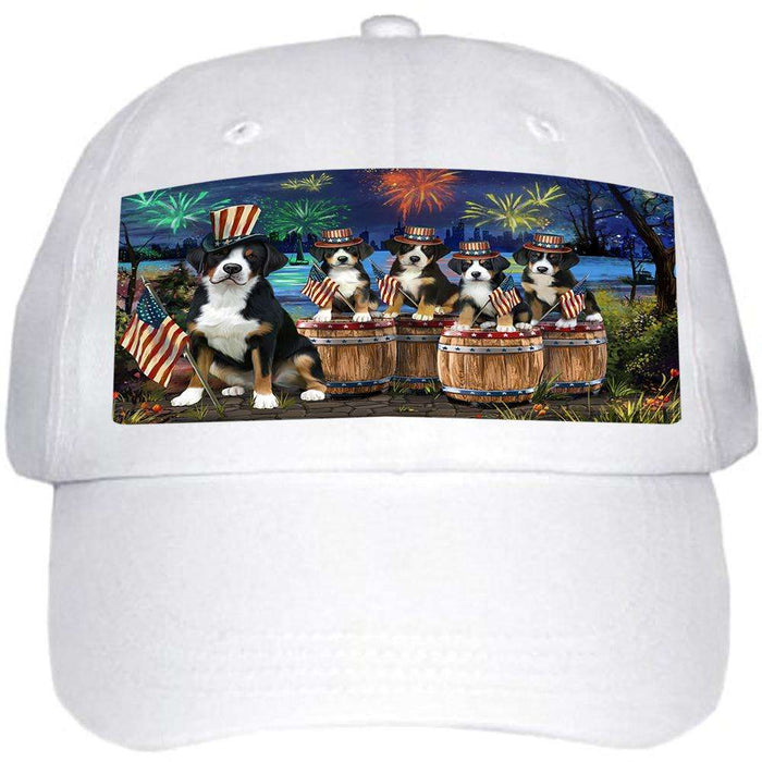 4th of July Independence Day Fireworks Greater Swiss Mountain Dogs at the Lake Ball Hat Cap HAT56844