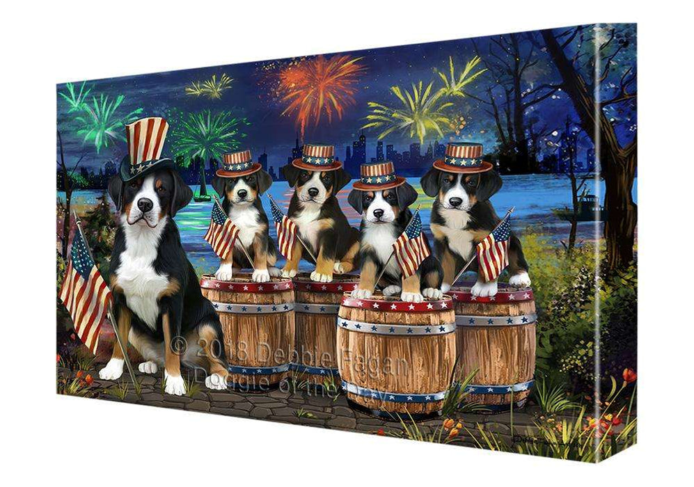 4th of July Independence Day Fireworks Greater Swiss Mountain Dogs at the Lake Canvas Print Wall Art Décor CVS75923