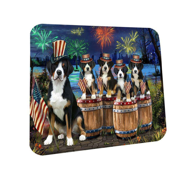 4th of July Independence Day Fireworks Greater Swiss Mountain Dogs at the Lake Coasters Set of 4 CST50996