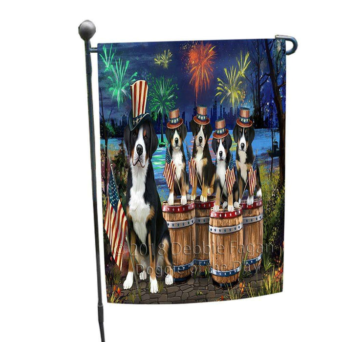 4th of July Independence Day Fireworks Greater Swiss Mountain Dogs at the Lake Garden Flag GFLG50959