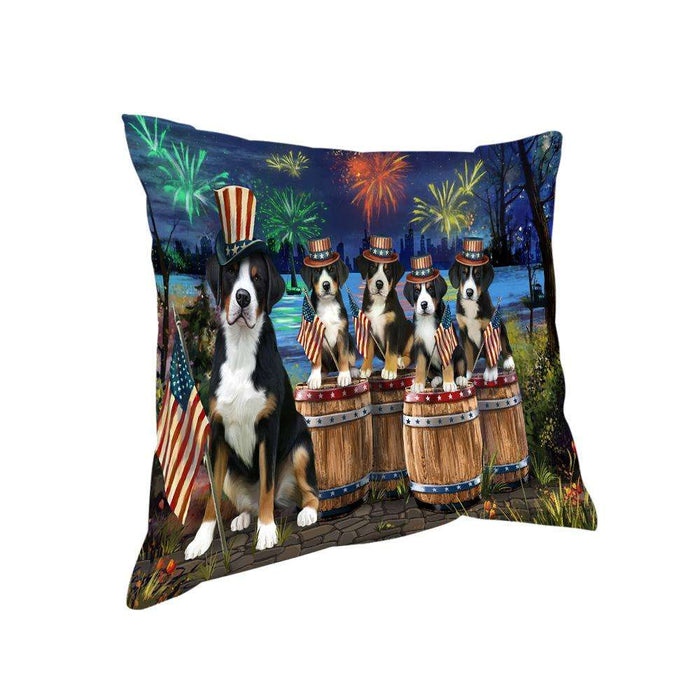 4th of July Independence Day Fireworks Greater Swiss Mountain Dogs at the Lake Pillow PIL60212