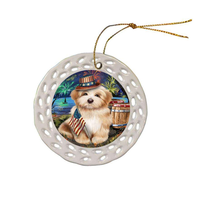 4th of July Independence Day Fireworks Havanese Dog at the Lake Ceramic Doily Ornament DPOR51169