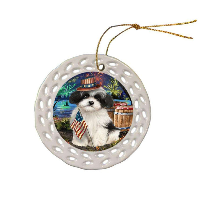 4th of July Independence Day Fireworks Havanese Dog at the Lake Ceramic Doily Ornament DPOR51172