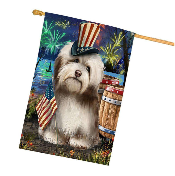 4th of July Independence Day Fireworks Havanese Dog at the Lake House Flag FLG51226