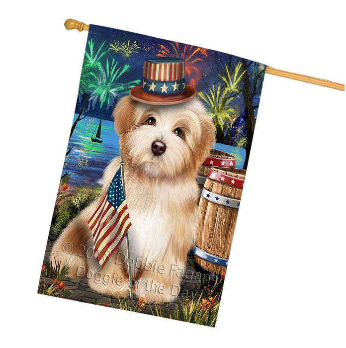 4th of July Independence Day Fireworks Havanese Dog at the Lake House Flag FLG51227