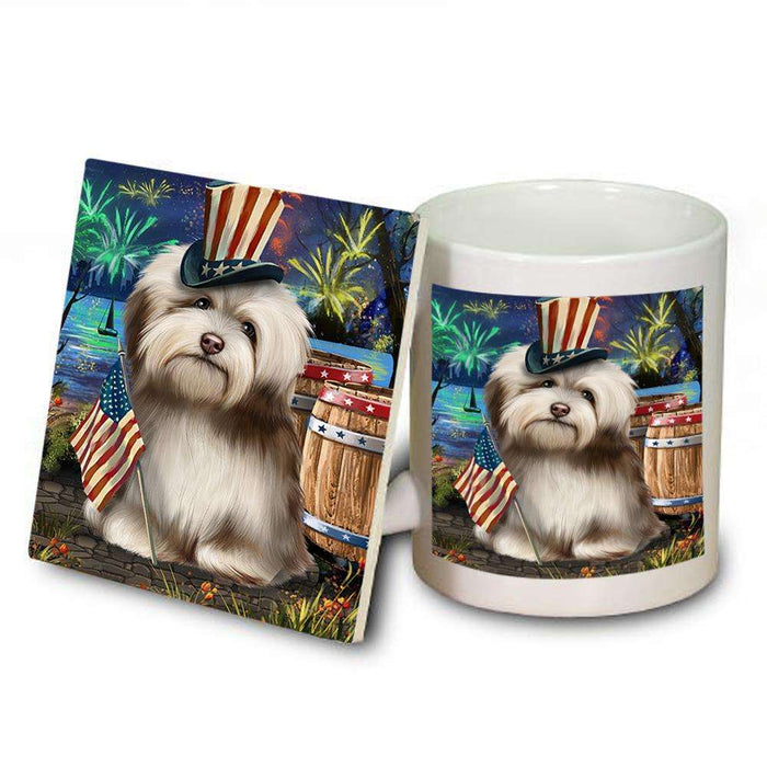 4th of July Independence Day Fireworks Havanese Dog at the Lake Mug and Coaster Set MUC51160