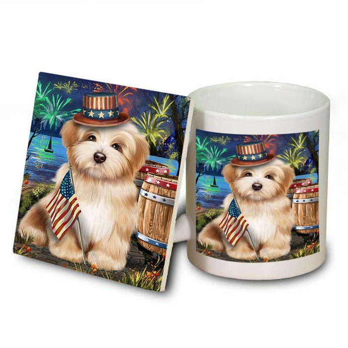 4th of July Independence Day Fireworks Havanese Dog at the Lake Mug and Coaster Set MUC51161