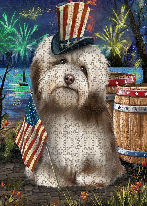 4th of July Independence Day Fireworks Havanese Dog at the Lake Puzzle with Photo Tin PUZL57366