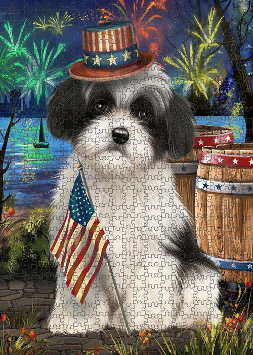 4th of July Independence Day Fireworks Havanese Dog at the Lake Puzzle with Photo Tin PUZL57378