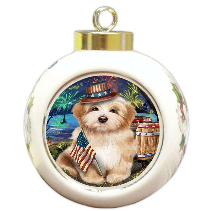 4th of July Independence Day Fireworks Havanese Dog at the Lake Round Ball Christmas Ornament RBPOR51169