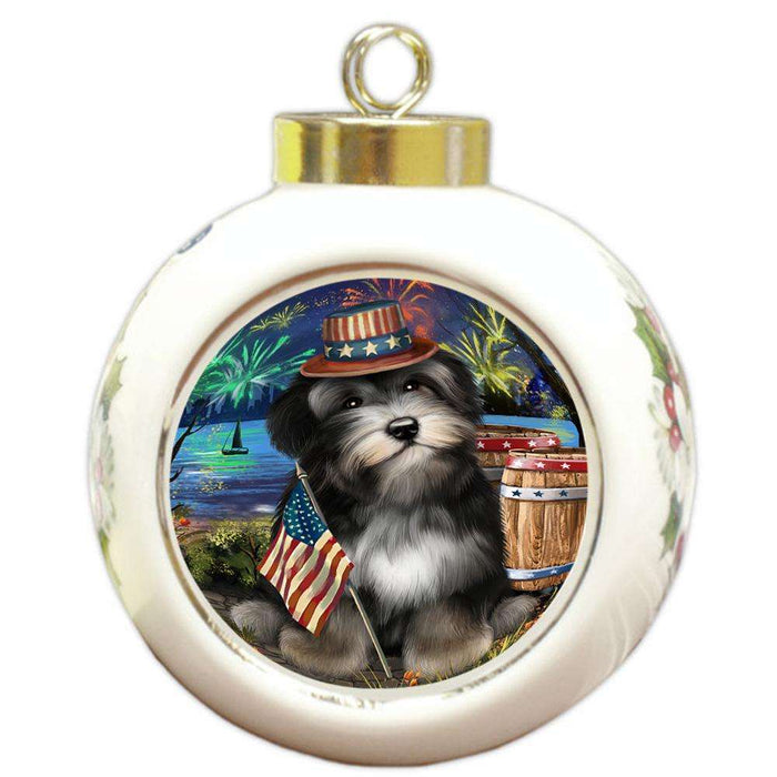 4th of July Independence Day Fireworks Havanese Dog at the Lake Round Ball Christmas Ornament RBPOR51170