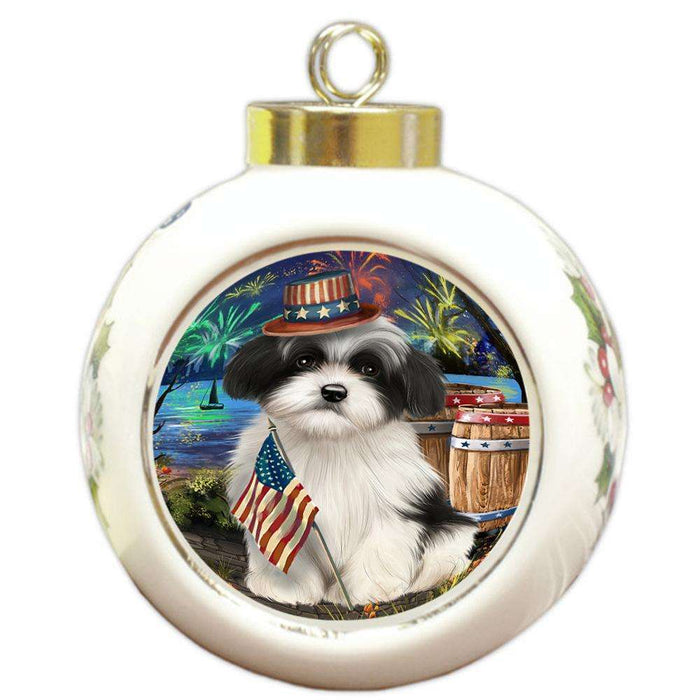 4th of July Independence Day Fireworks Havanese Dog at the Lake Round Ball Christmas Ornament RBPOR51172