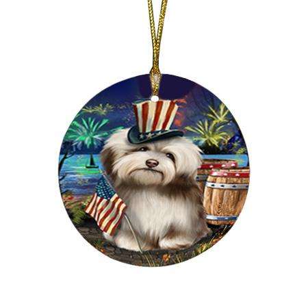 4th of July Independence Day Fireworks Havanese Dog at the Lake Round Flat Christmas Ornament RFPOR51159