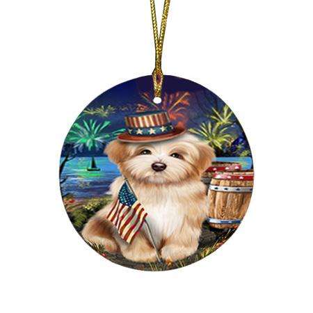4th of July Independence Day Fireworks Havanese Dog at the Lake Round Flat Christmas Ornament RFPOR51160