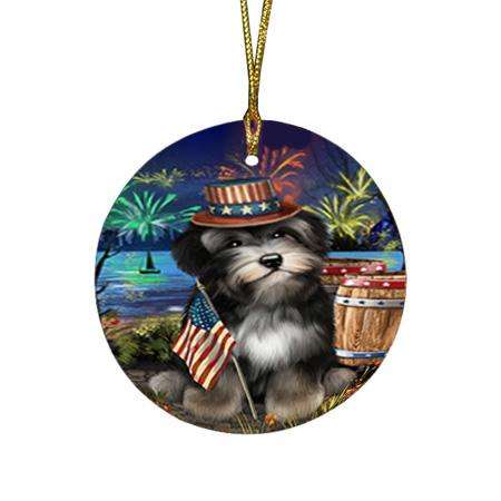 4th of July Independence Day Fireworks Havanese Dog at the Lake Round Flat Christmas Ornament RFPOR51161