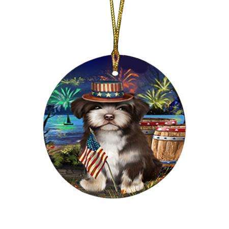 4th of July Independence Day Fireworks Havanese Dog at the Lake Round Flat Christmas Ornament RFPOR51162