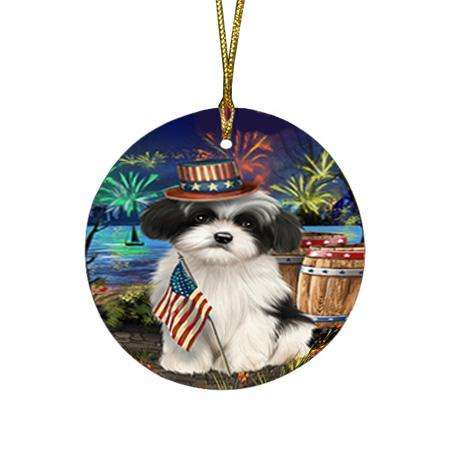 4th of July Independence Day Fireworks Havanese Dog at the Lake Round Flat Christmas Ornament RFPOR51163