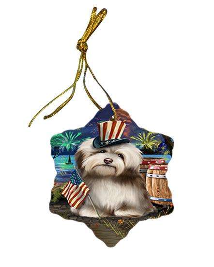 4th of July Independence Day Fireworks Havanese Dog at the Lake Star Porcelain Ornament SPOR51160