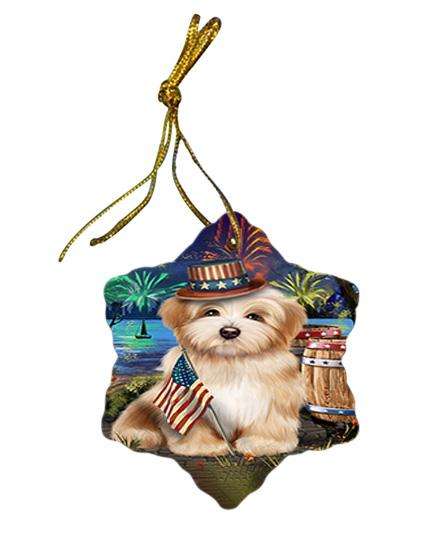 4th of July Independence Day Fireworks Havanese Dog at the Lake Star Porcelain Ornament SPOR51161
