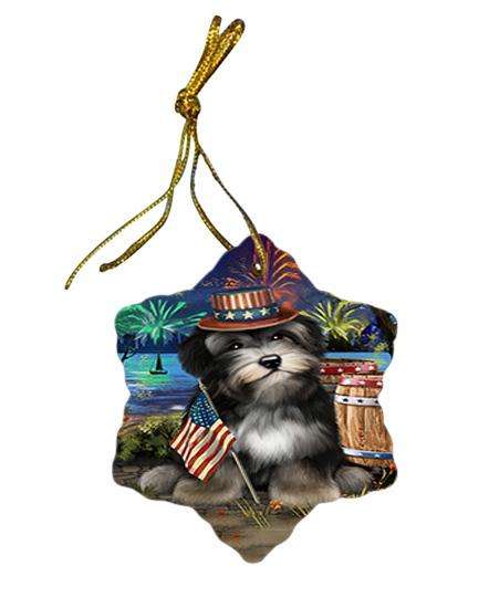 4th of July Independence Day Fireworks Havanese Dog at the Lake Star Porcelain Ornament SPOR51162