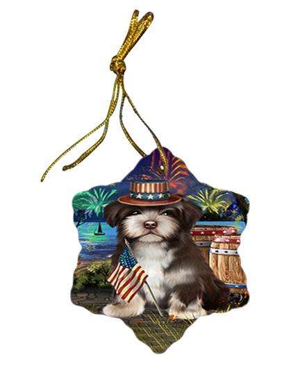 4th of July Independence Day Fireworks Havanese Dog at the Lake Star Porcelain Ornament SPOR51163