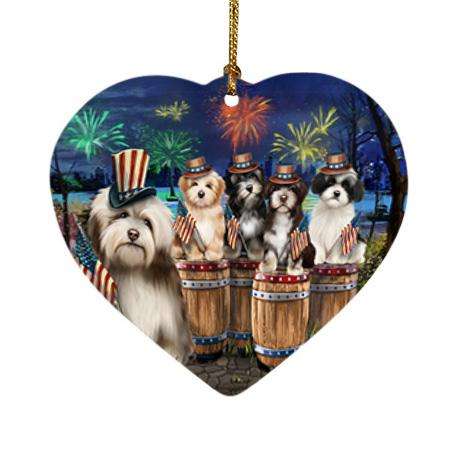 4th of July Independence Day Fireworks Havaneses at the Lake Heart Christmas Ornament HPOR51038