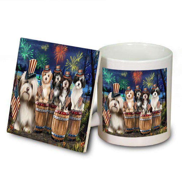 4th of July Independence Day Fireworks Havaneses at the Lake Mug and Coaster Set MUC51030