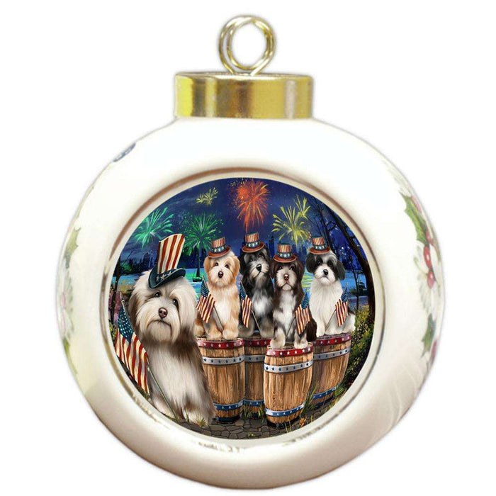 4th of July Independence Day Fireworks Havaneses at the Lake Round Ball Christmas Ornament RBPOR51038