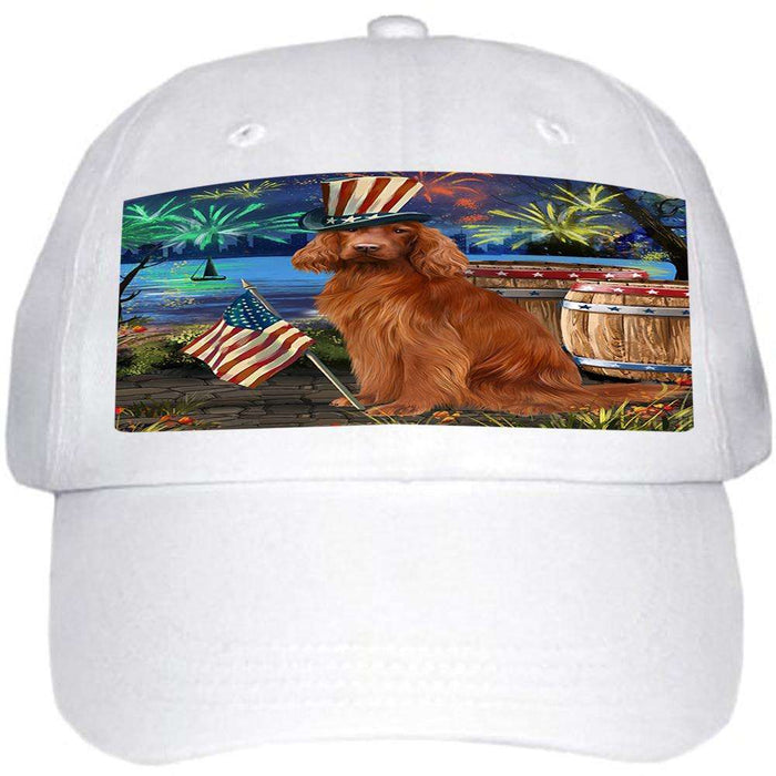 4th of July Independence Day Fireworks Irish Setter Dog at the Lake Ball Hat Cap HAT57252