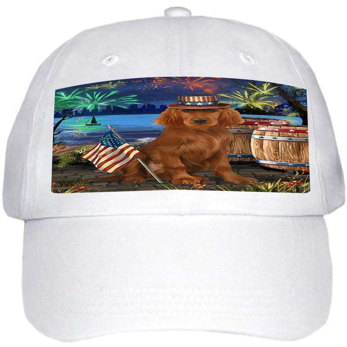 4th of July Independence Day Fireworks Irish Setter Dog at the Lake Ball Hat Cap HAT57255