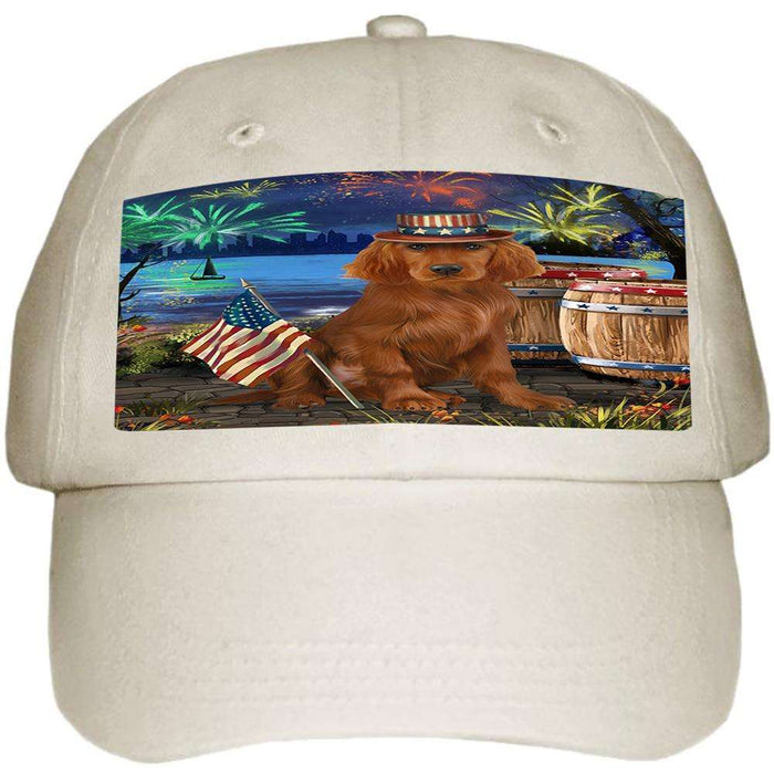 4th of July Independence Day Fireworks Irish Setter Dog at the Lake Ball Hat Cap HAT57255